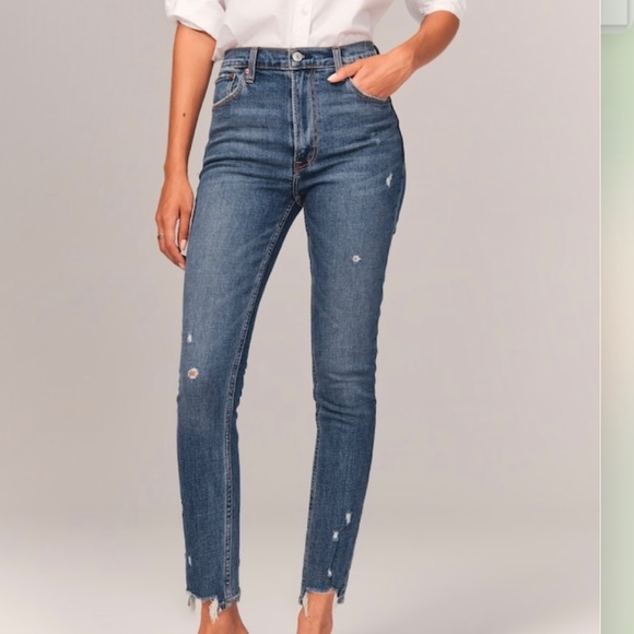 Abercrombie High Rise Skinny Jeans Sz 28 Short Medium Ripped Wash - Picture 2 of 7